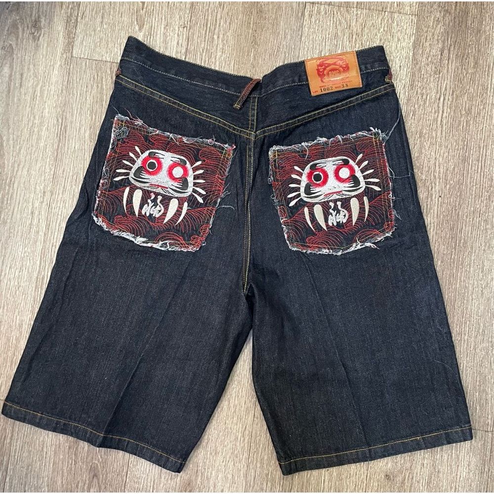 Red Monkey embroidered Jean shorts